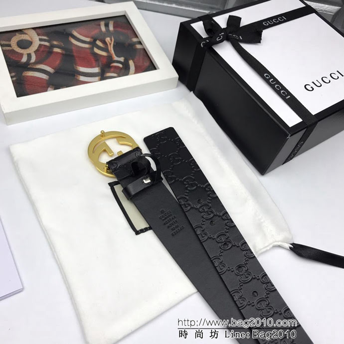 GUCCI古馳 官網經典款 原版品質 義大利單層樹膏皮壓花 專櫃對版 立體雙G拋沙工藝 男士皮帶  xfp1459